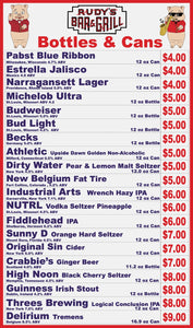 Bottles & Can Menu