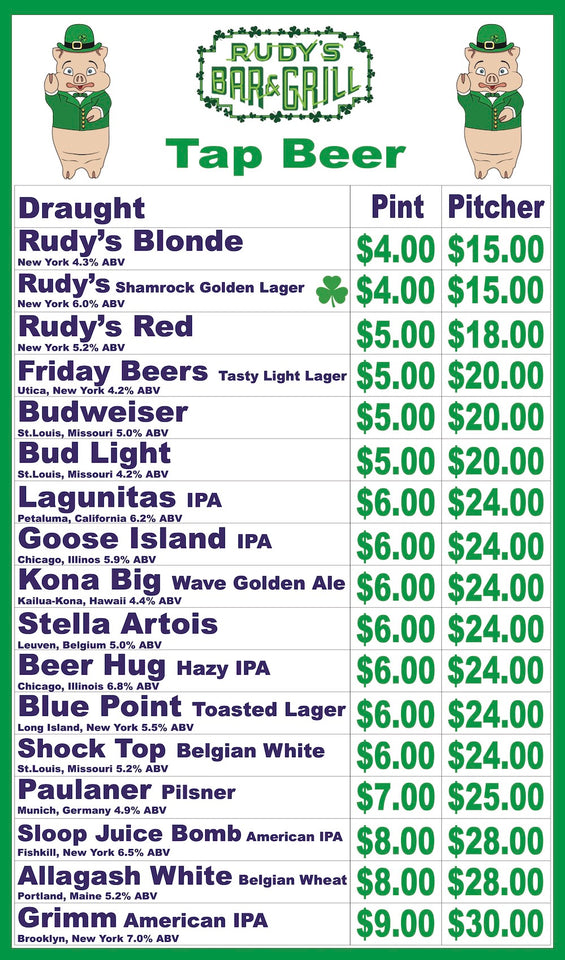 St. Patricks Tap Beer Menu