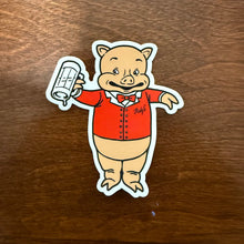 Load image into Gallery viewer, Baron Von Swine mascot sticker from Rudy’s Bar &amp; Grill on rustic wood background
