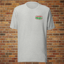 Load image into Gallery viewer, Rudy&#39;s Bar &amp; Grill classic Christmas T-shirt front with holiday logo on gray shirt