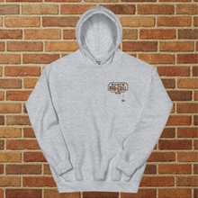Load image into Gallery viewer, Front of Rudy’s Bar &amp; Grill Halloween Edition hoodie in sport grey with logo and spider – Hell’s Kitchen NYC 2025
