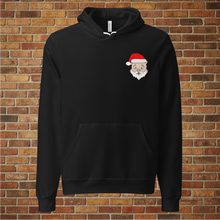 Load image into Gallery viewer, Front view of black Rudy’s Bar &amp; Grill holiday hoodie with Baron Von Swine mascot wearing a Santa hat