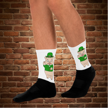 Load image into Gallery viewer, St. Patrick’s Day socks from Rudy’s Bar &amp; Grill featuring Baron Von Swine, side view