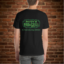 Load image into Gallery viewer, Black St. Patrick’s Day T-shirt Edition from Rudy’s Bar &amp; Grill, back view