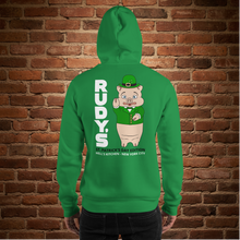 Load image into Gallery viewer, Rudy’s Bar NYC St. Patrick’s Day classic hoodie in Irish green, back view