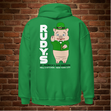 Load image into Gallery viewer, Rudy’s Bar NYC St. Patrick’s Day classic hoodie in Irish green, back view