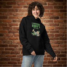 Load image into Gallery viewer, Rudy’s Bar NYC “I Survived” St. Patrick’s Day oversized hoodie in black, front view