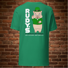 Load image into Gallery viewer, Rudy’s Bar &amp; Grill NYC St. Patrick’s Day t-shirt in kelly green, Baron Von Swine design, back view