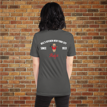 Load image into Gallery viewer, Rudy’s Bar &amp; Grill Hell’s Kitchen pig graphic tee back design on asphalt unisex shirt