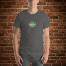 Load image into Gallery viewer, Front of Rudy’s “I Survived Rudy’s” St. Paddy’s Edition unisex t-shirt in asphalt