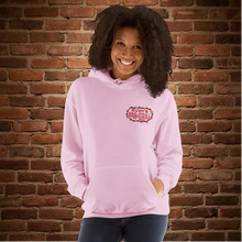 Load image into Gallery viewer, Rudy’s Bar &amp; Grill Valentine’s Day hoodie in light pink with embroidered logo, Hell’s Kitchen NYC
