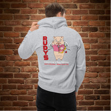 Load image into Gallery viewer, Rudy’s Bar &amp; Grill Valentine’s Day hoodie featuring Baron Von Swine as Cupid, Hell’s Kitchen NYC