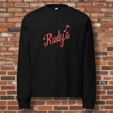 Load image into Gallery viewer, Rudy’s Bar &amp; Grill vintage logo black unisex relaxed crewneck sweatshirt mockup