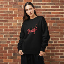 Load image into Gallery viewer, Rudy’s Bar &amp; Grill vintage logo black unisex relaxed crewneck sweatshirt lifestyle photo
