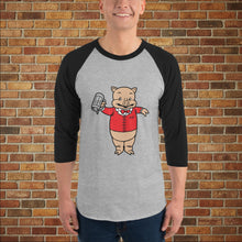 Load image into Gallery viewer, Vintage Baron Pig heather grey and black unisex 3/4 sleeve raglan shirt on model