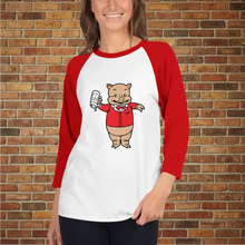 Load image into Gallery viewer, Vintage Baron Pig white and red unisex 3/4 sleeve raglan shirt on woman model