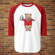 Load image into Gallery viewer, Vintage Baron Pig 3/4 sleeve raglan shirt in white and red at Rudy&#39;s Bar &amp; Grill