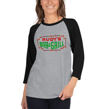 Load image into Gallery viewer, Christmas Neon Sign 3/4 sleeve raglan - Rudys Bar &amp; Grill
