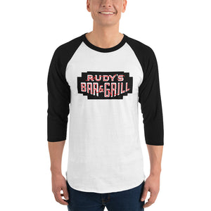 Black Neon Sign 3/4 Sleeve Raglan Shirt - Rudys Bar & Grill
